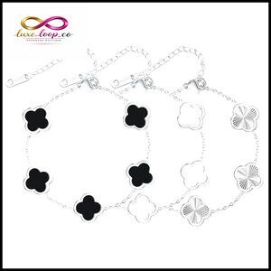 18k Gold Plated Clover Charm Bracelet Set Adjustable Stainless Steel Jewelry